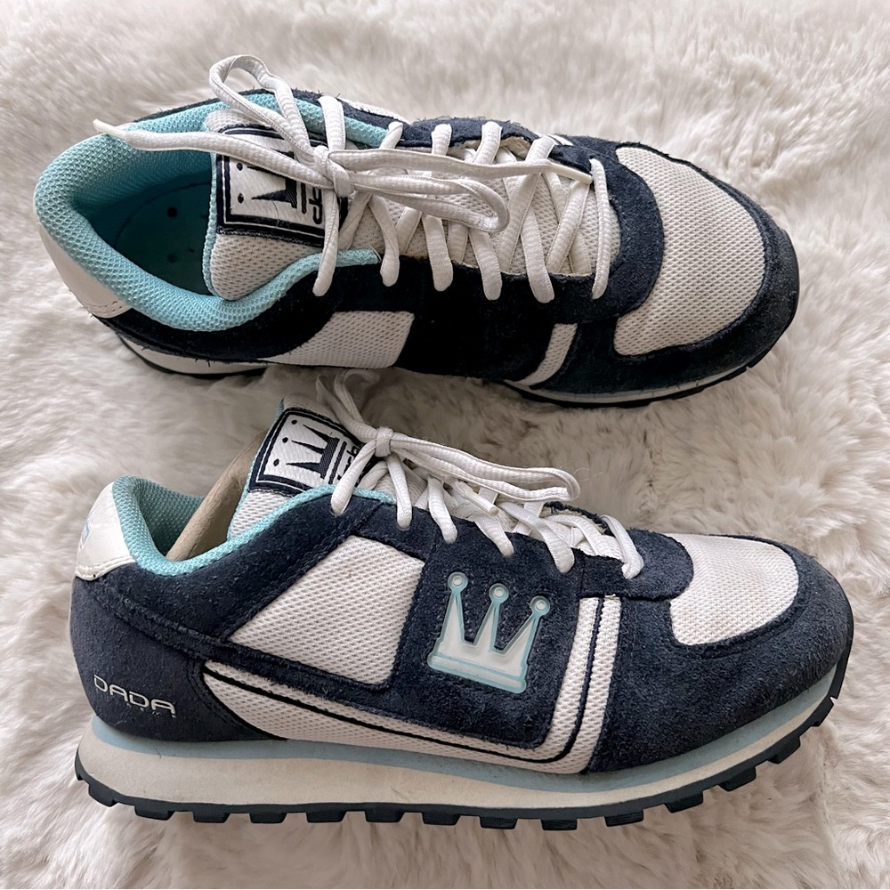 Dada Supreme Navy Suede & White Fabric Retro Style Sneakers.  Size 7.5